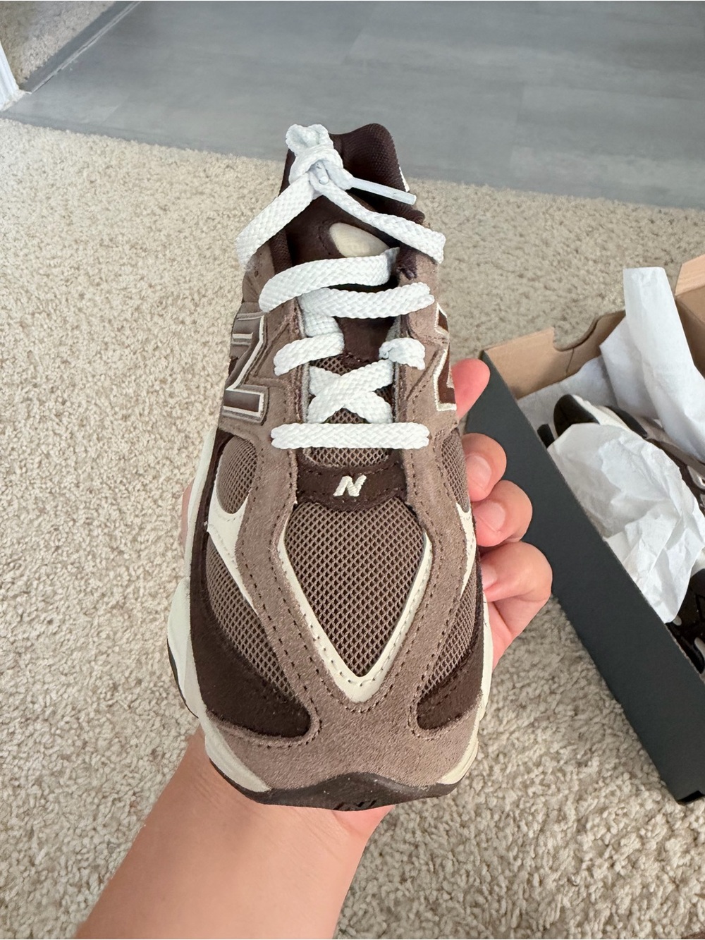 New Balance9060 Brown and Tan Suede Mesh Trainer - Picture 2 of 7